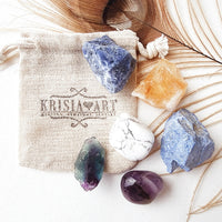 MENTAL CLARITY crystal set for mental focus, clear mind, self-discipline. White Howlite, Sodalite, Dumortierite, Citrine, Amethyst, and Fluorite