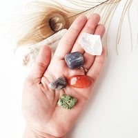 ADDICTIONS & SELF-CONTROL crystal set for emotional, mental, spiritual, physical addiction recovery and healing. carnelian, clear quartz, iolite, botswana agate, and asterite