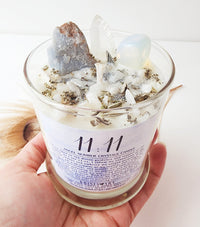 11:11 ANGEL NUMBER CANDLE with crystals & angel message for manifestation