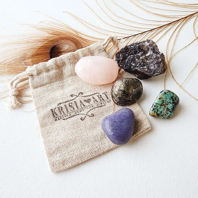 BULLYING SUPPORT crystals set for protection, comfort, calming stress & anxiety