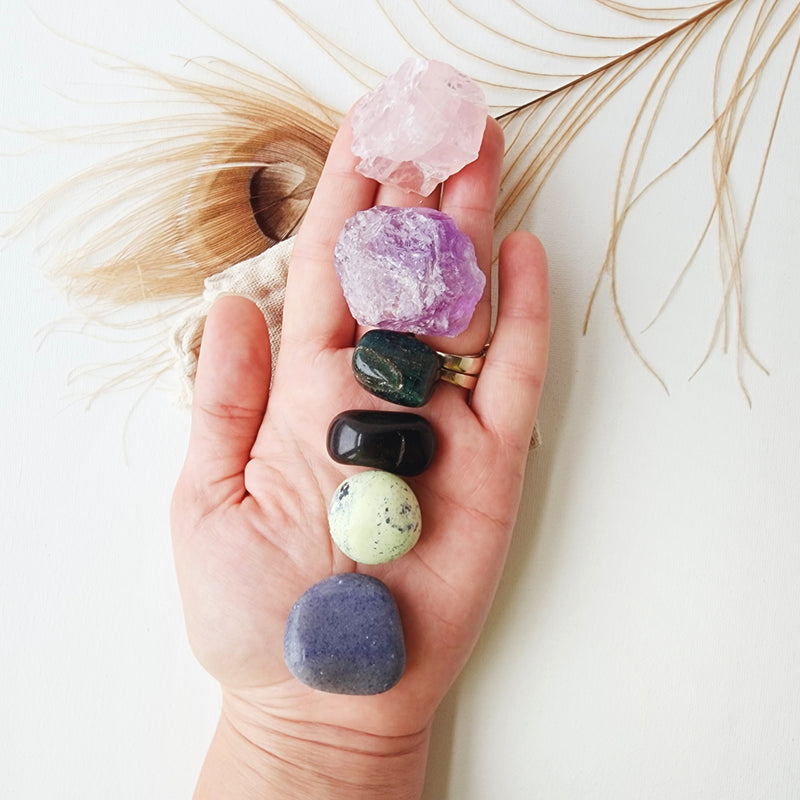 EMOTIONAL BALANCE crystals set for calming grief, stress, promoting well being, protection, grounding