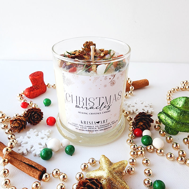 CHRISTMAS MIRACLES crystals spell candle for protection, blessing, and well-being