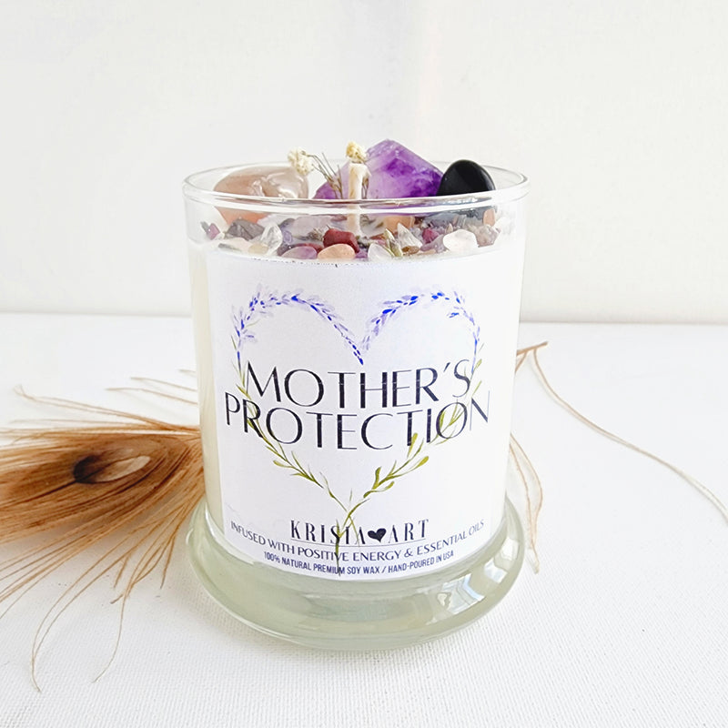 MOTHER'S PROTECTION crystal candle for meditation, stress relief & relaxation