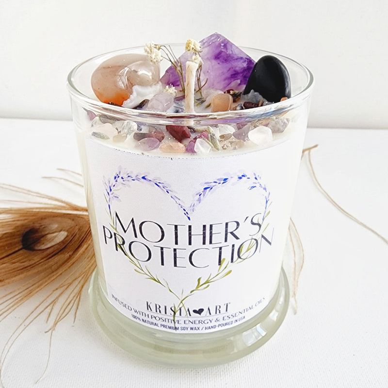 MOTHER'S PROTECTION crystal candle for meditation, stress relief & relaxation