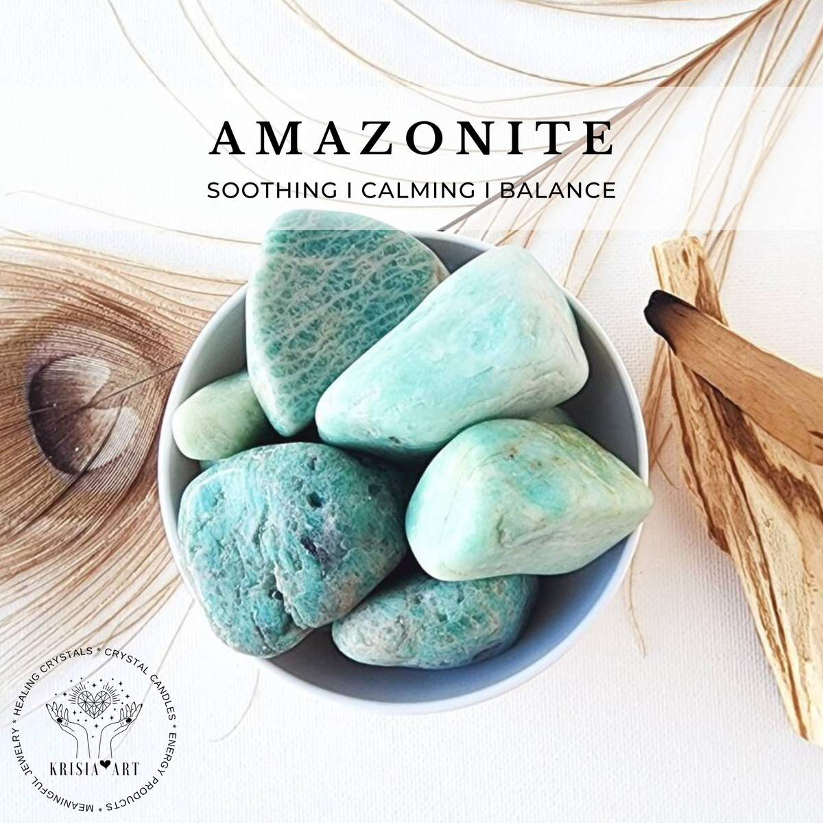 AMAZONITE tumbled stone for soothing, calming, balance, reiki healing heart & throat chakra meditation