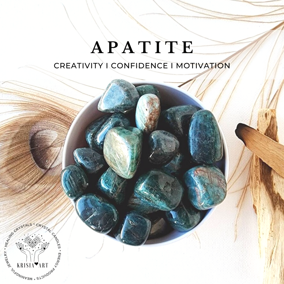 Blue APATITE tumbled stone for creativity, confidence, motivation reiki healing throat chakra meditation
