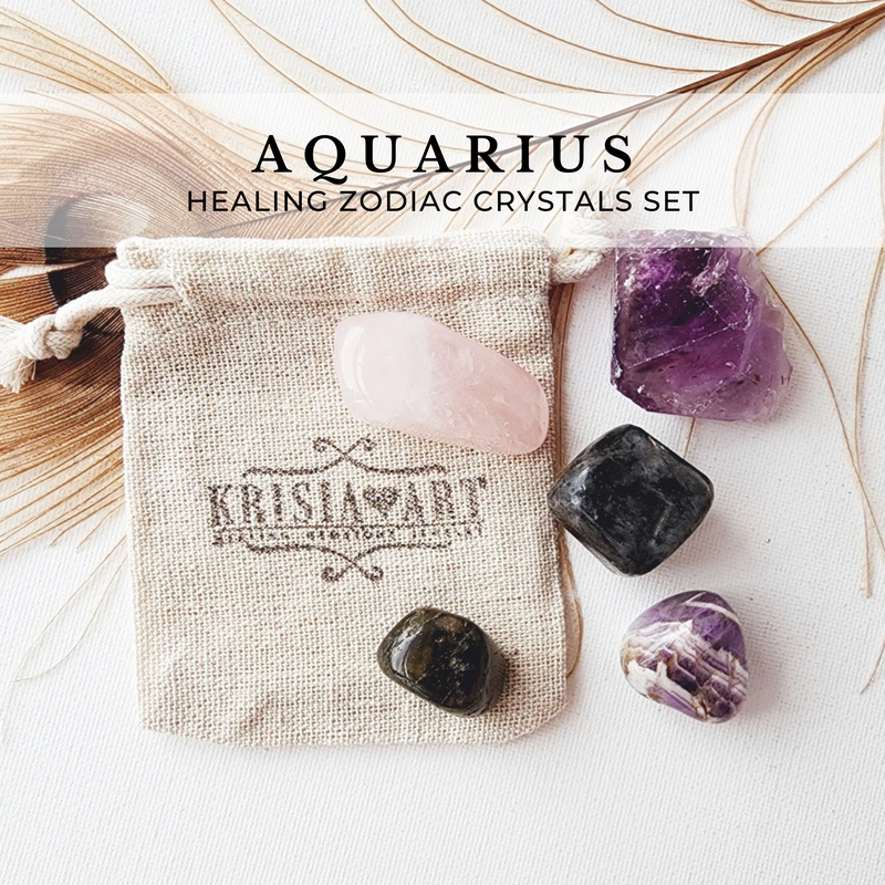 Zodiac sign AQUARIUS crystal set - January 20 - February 18 - horoscope astrology healing crystals
