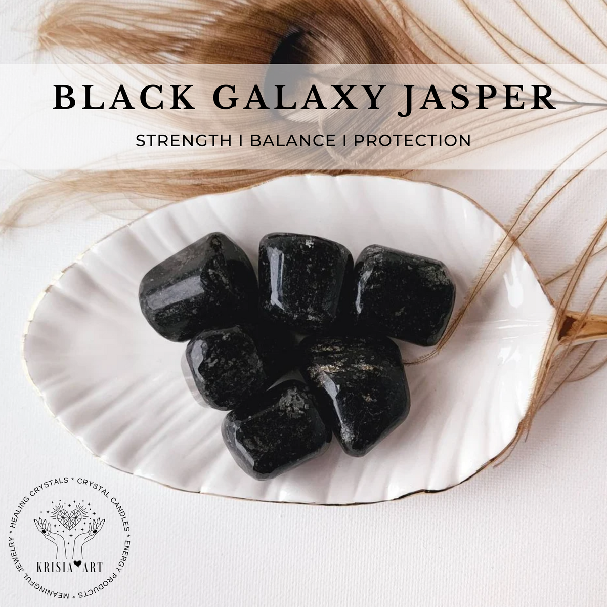 BLACK GALAXY JASPER tumbled crystal for strength, protection, balance, reiki healing root chakra meditation