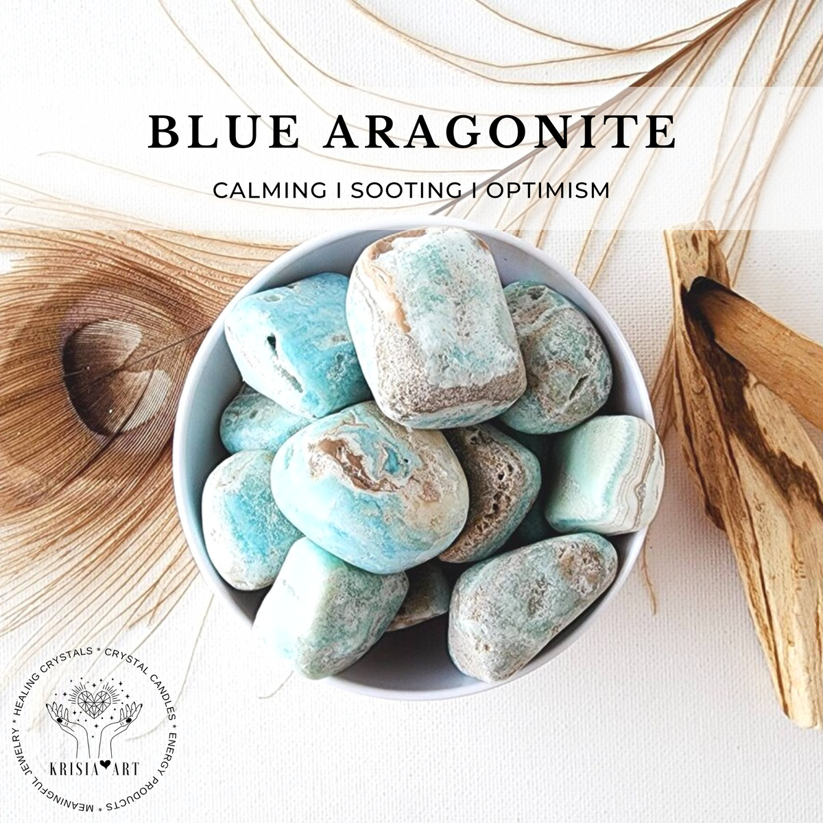 BLUE ARAGONITE tumbled crystal for calming, sooting, optimism reiki healing throat, third eye & crown chakra meditation
