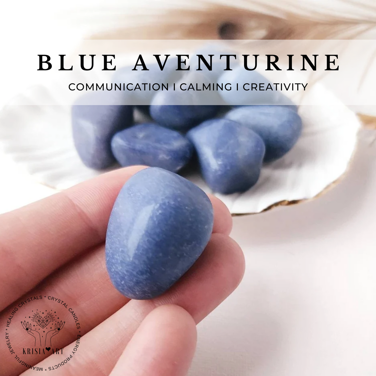 BLUE AVENTURINE tumbled crystal for communication, calming, creativity reiki healing throat chakra meditation