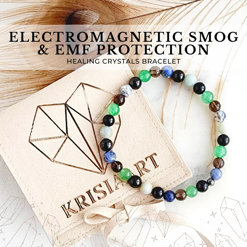 ELECTROMAGNETIC SMOG & EMF Shield intention bracelet for protection - Green Aventurine, Smoky Quartz, Sodalite, Black Tourmaline, Shungite, Amazonite / 6mm