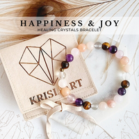 HAPPINESS intention bracelet for attracting joy, love, pleasure, manifesting happy life - Pink Opal, Tiger's Eye, Amethyst, Rose Quartz, Clear Quartz / 8mm