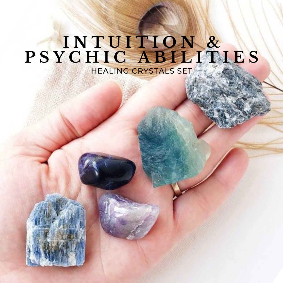 INTUITION & PSYCHIC ABILITIES crystal set for third eye chakra activation, divination crystals, witchcraft, spell & meditation. Labradorite, Amethyst, Fluorite, Sodalite, Blue Kyanite. 