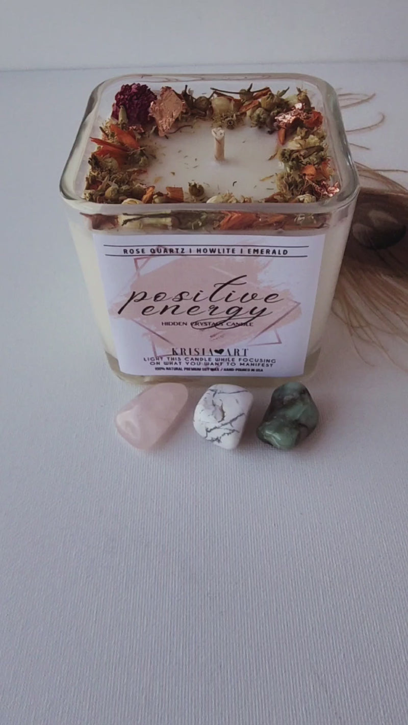 POSITIVE ENERGY spell Hidden crystals candle for attraction and manifestation. Good vibes only intention candle