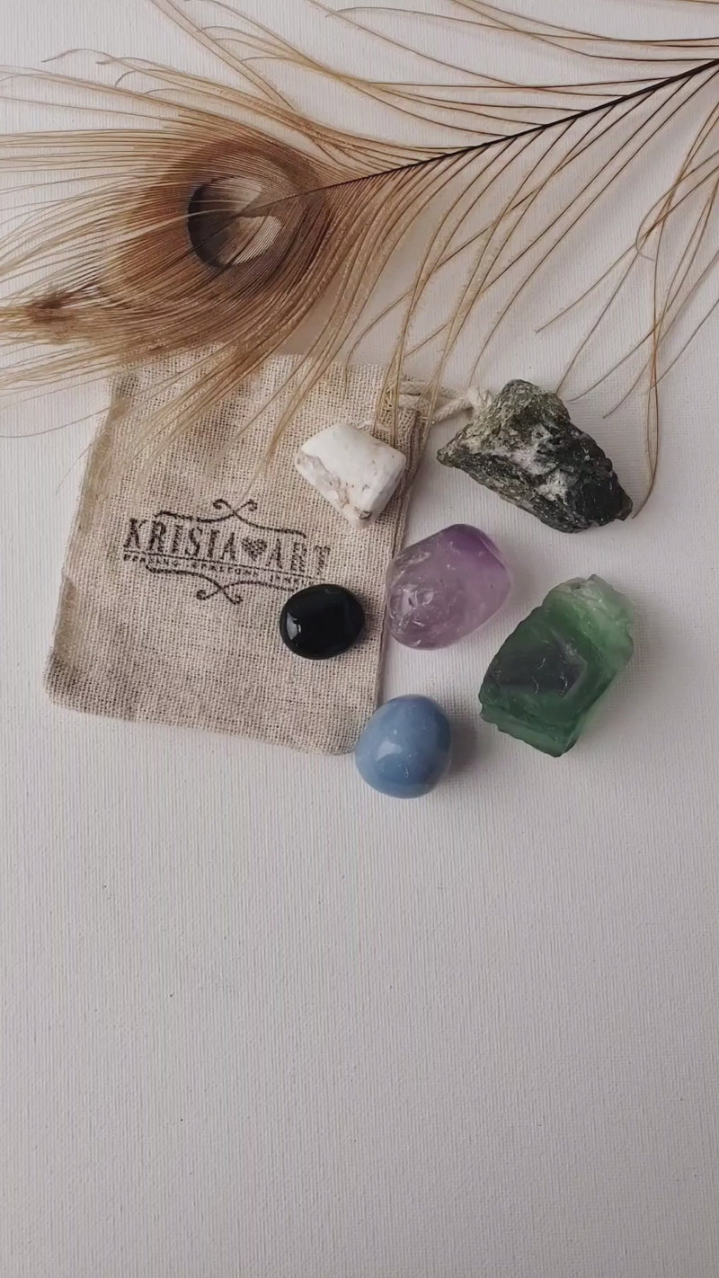 ANXIETY RELIEF crystals set for calming stress, soothing, and mental health balance