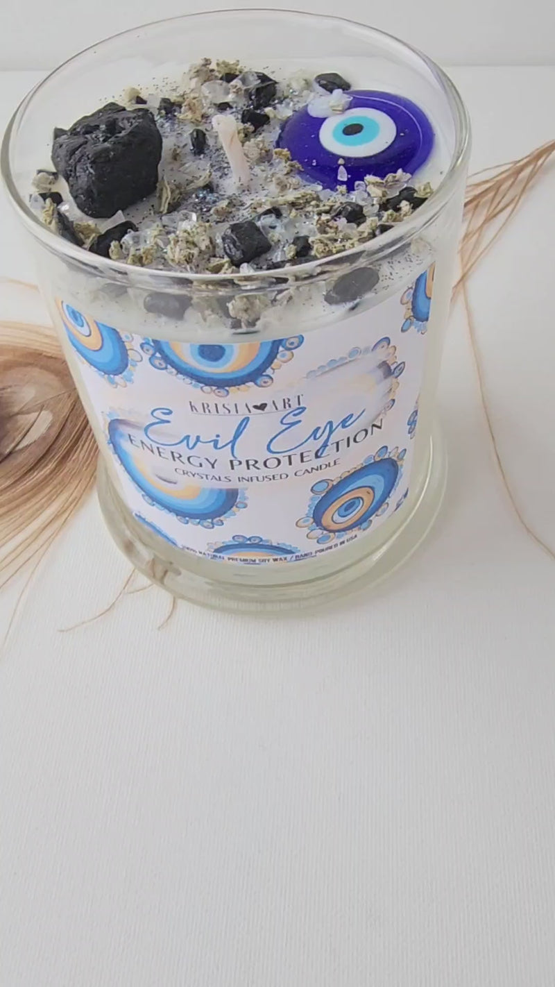 EVIL EYE PROTECTION candle for negative energy removal with Clear Quartz and Black Tourmaline