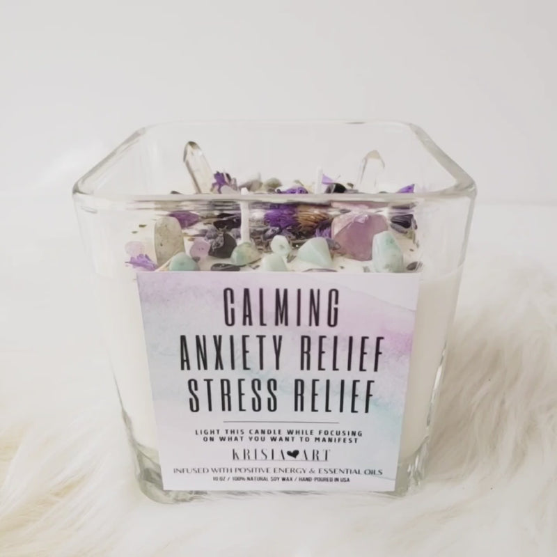 CALMING STRESS & ANXIETY RELIEF intention candle for inner peace, meditation, relaxation and positive energy manifestation