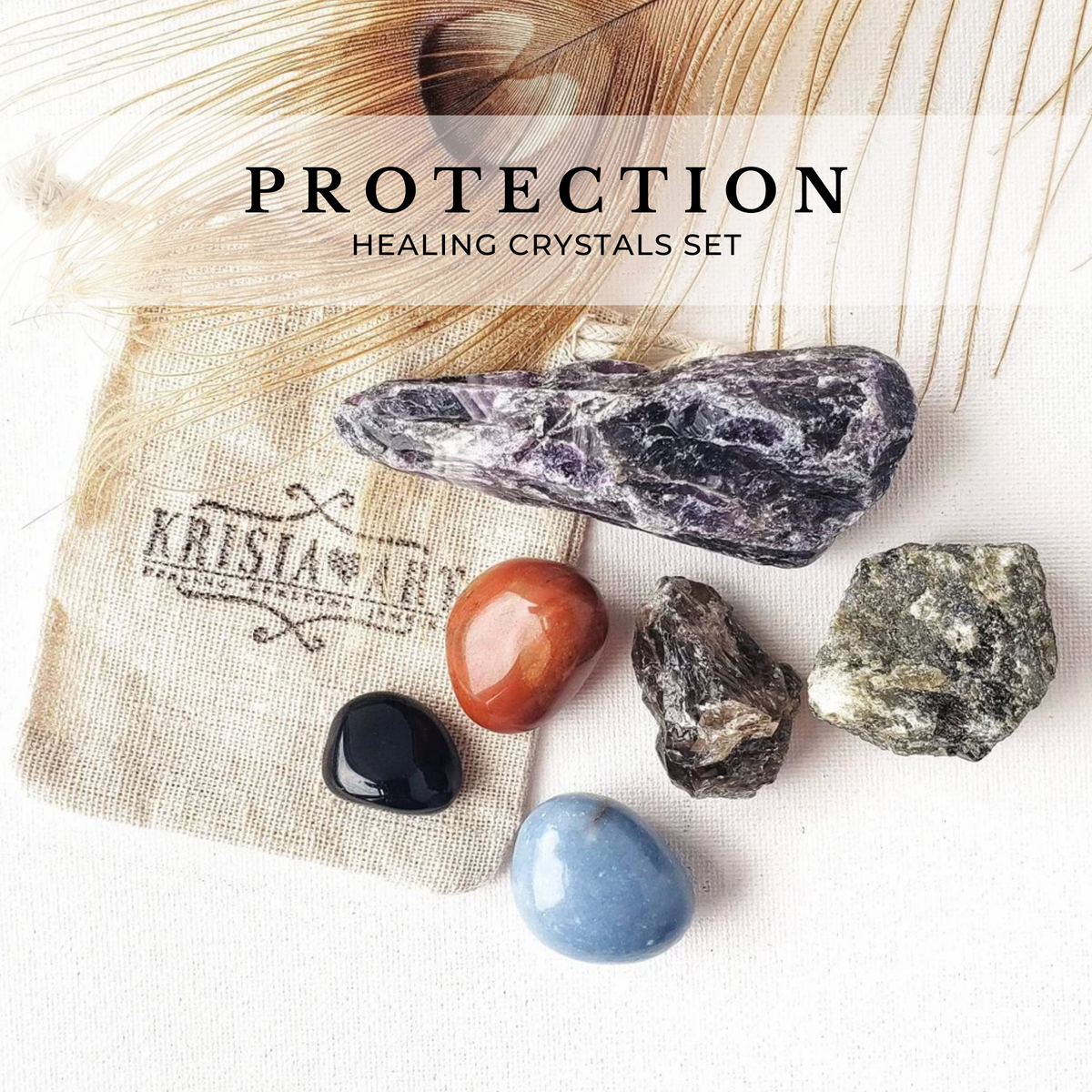 PROTECTION crystal set for EMF, negative energy removal, cleansing, purification. Smoky Quartz, Labradorite, Amethyst, Angelite, Black Onyx, Red Jasper