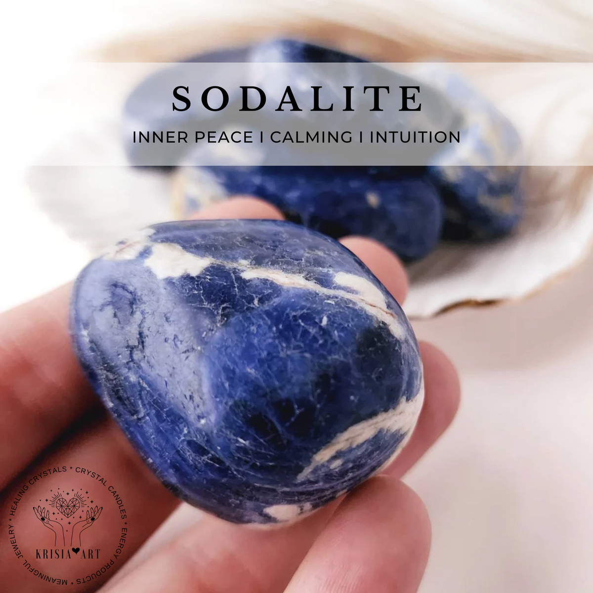 Large SODALITE tumbled stone for inner peace, calming, intuition reiki healing throat chakra meditation