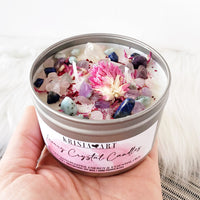 SELF-LOVE candle for self-care, positive energy & meditation. Intention crystal candle with affirmations