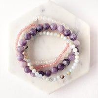 GRIEF & LOSS intention bracelet set for breakup and comforting, emotional support through bereavement and sadness - Lepidolite, Amazonite, Rhodonite, Rainbow Moonstone