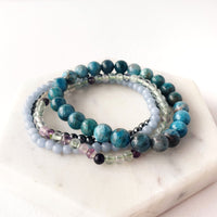 FOCUS & LEARNING concentration intention bracelet set for exam success, studying aid, college student gift - Fluorite, Apatite, Hematite, Angelite