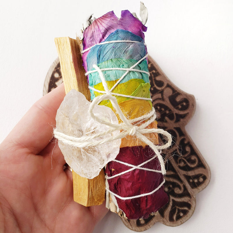 Pick your crystal CHAKRA SMUDGE KIT for purification, cleansing, negative energy removal - White Sage, Palo Santo bundle for smudging