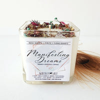 MANIFESTING DREAMS Hidden crystals candle for intention setting, spell work, dreams come true, self improvement.