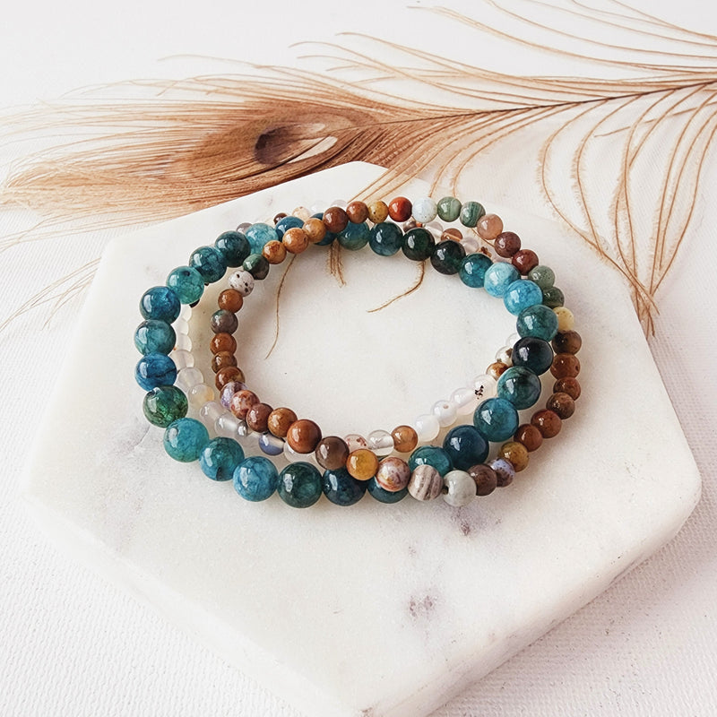 ACCEPTANCE & SURRENDER crystals bracelet set for calming, comforting, letting go, healing, emotional support and balance - Apatite, Agate, Ocean Jasper