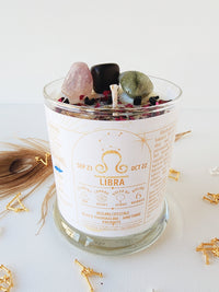 LIBRA zodiac candle with healing crystals and constellation astrology charm