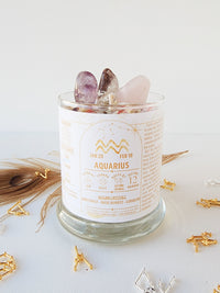 AQUARIUS zodiac candle with healing crystals and constellation astrology charm