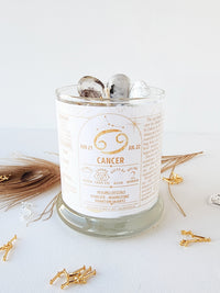 CANCER zodiac candle with healing crystals and constellation astrology charm