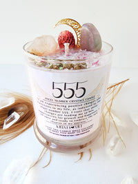 555 ANGEL NUMBER CANDLE with crystals & angel message