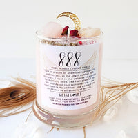 888 ANGEL NUMBER CANDLE with crystals & angel message