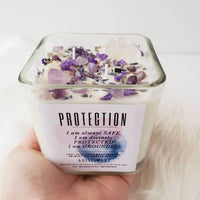 PROTECTION candle for negative energy removal, cleansing and EMF protection with Amethyst and Clear Quartz