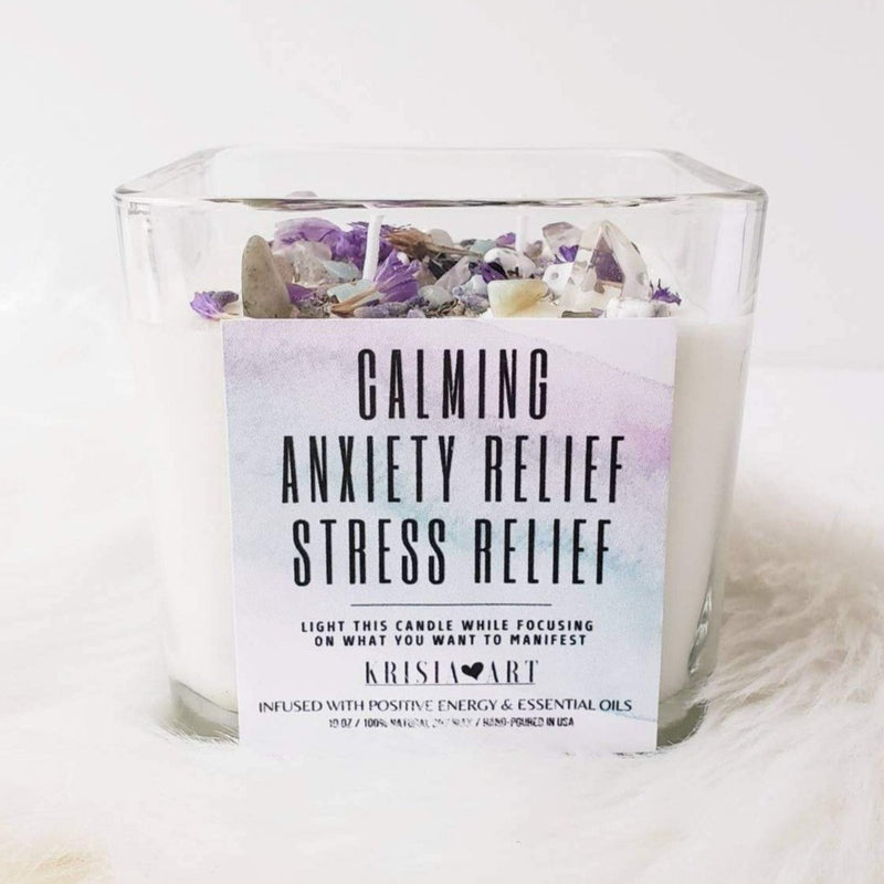 CALMING STRESS & ANXIETY RELIEF intention candle for inner peace, meditation, relaxation and positive energy manifestation