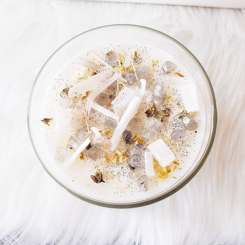 FULL MOON candle for cleansing, recharging, manifestation and meditation with Moonstone & Selenite