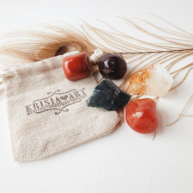 Zodiac sign ARIES crystal set - March 21 - April 19 - horoscope astrology healing crystals - Red Garnet, Citrine, Carnelian, Bloodstone, and Red Jasper