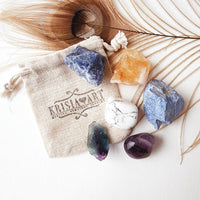 MENTAL CLARITY crystal set for mental focus, clear mind, self-discipline. White Howlite, Sodalite, Dumortierite, Citrine, Amethyst, and Fluorite