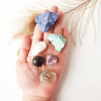 MENOPAUSE & BALANCE crystal set for hormone balancing, menopause symptoms relief, mood swings. Dumortierite, Lodolite, Red Garnet, Turquoise, Lepidolite, Moonstone. 