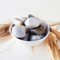 BLUE CHALCEDONY tumbled stone for self-expression, reducing stress, balance