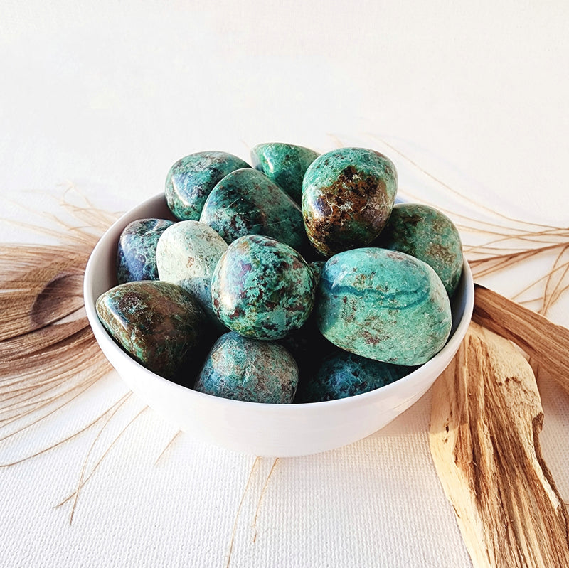 CHRYSOCOLLA tumbled stone for calming, confidence, compassion