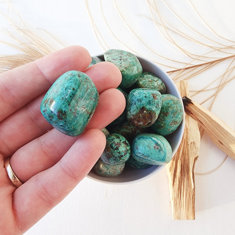 CHRYSOCOLLA tumbled stone for calming, confidence, compassion