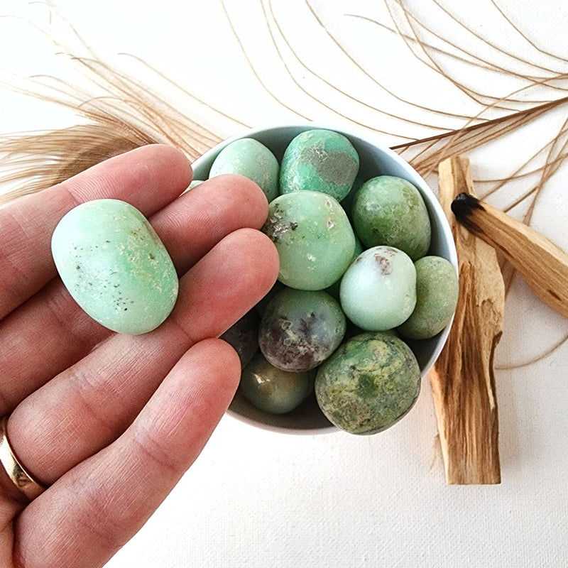 CHRYSOPRASE tumbled stone for calming stress, self-love, compassion