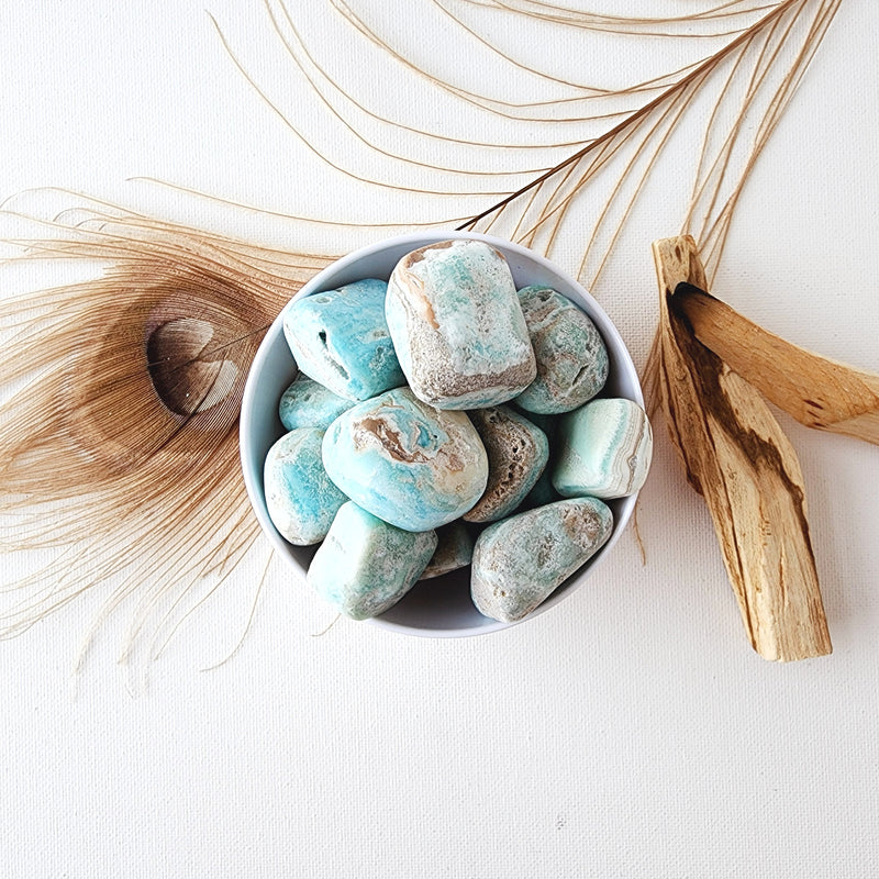 BLUE ARAGONITE tumbled crystal for calming, sooting, optimism reiki healing throat, third eye & crown chakra meditation