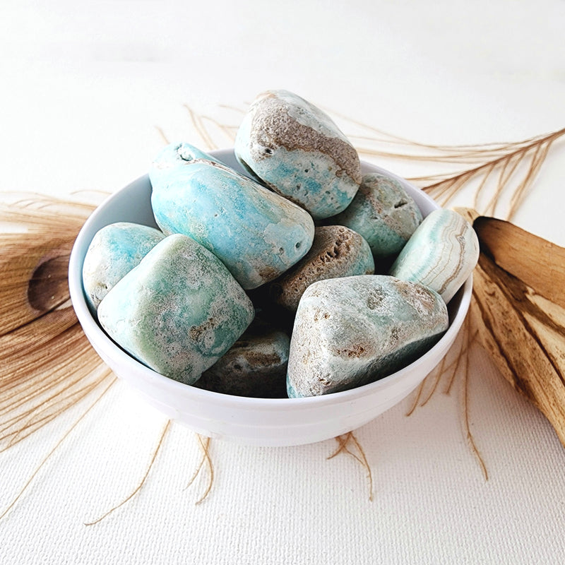 BLUE ARAGONITE tumbled crystal for calming, sooting, optimism reiki healing throat, third eye & crown chakra meditation
