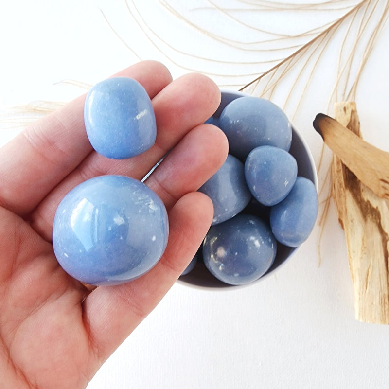 ANGELITE tumbled crystal for calming, spirit communication, peace