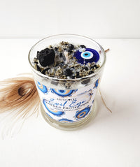 EVIL EYE PROTECTION candle for negative energy removal with Clear Quartz and Black Tourmaline