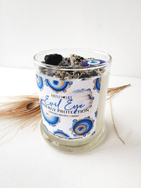 EVIL EYE PROTECTION candle for negative energy removal with Clear Quartz and Black Tourmaline