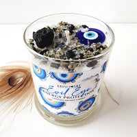 EVIL EYE PROTECTION candle for negative energy removal with Clear Quartz and Black Tourmaline